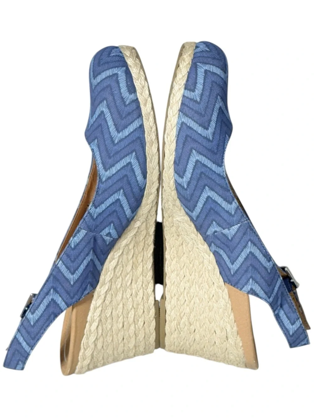 Vionic Coralina Slingback Espadrille Wedge Shoes Navy Blue Chevron Women Size 10